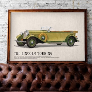 Lincoln Rare Classic Car Poster – The Lincoln Touring, Automobile Art, Ford Motor Company, American Car, Classic Cars Gift