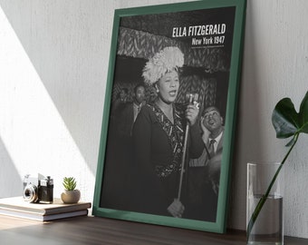 Ella Fitzgerald Jazz Poster: 1950s Music Legend, New York Club Art