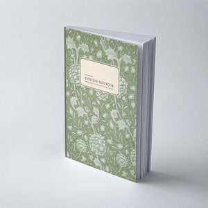 William Morris: Green Wild Tulip, Victorian Arts and Crafts, Personalised Journal Book Gift