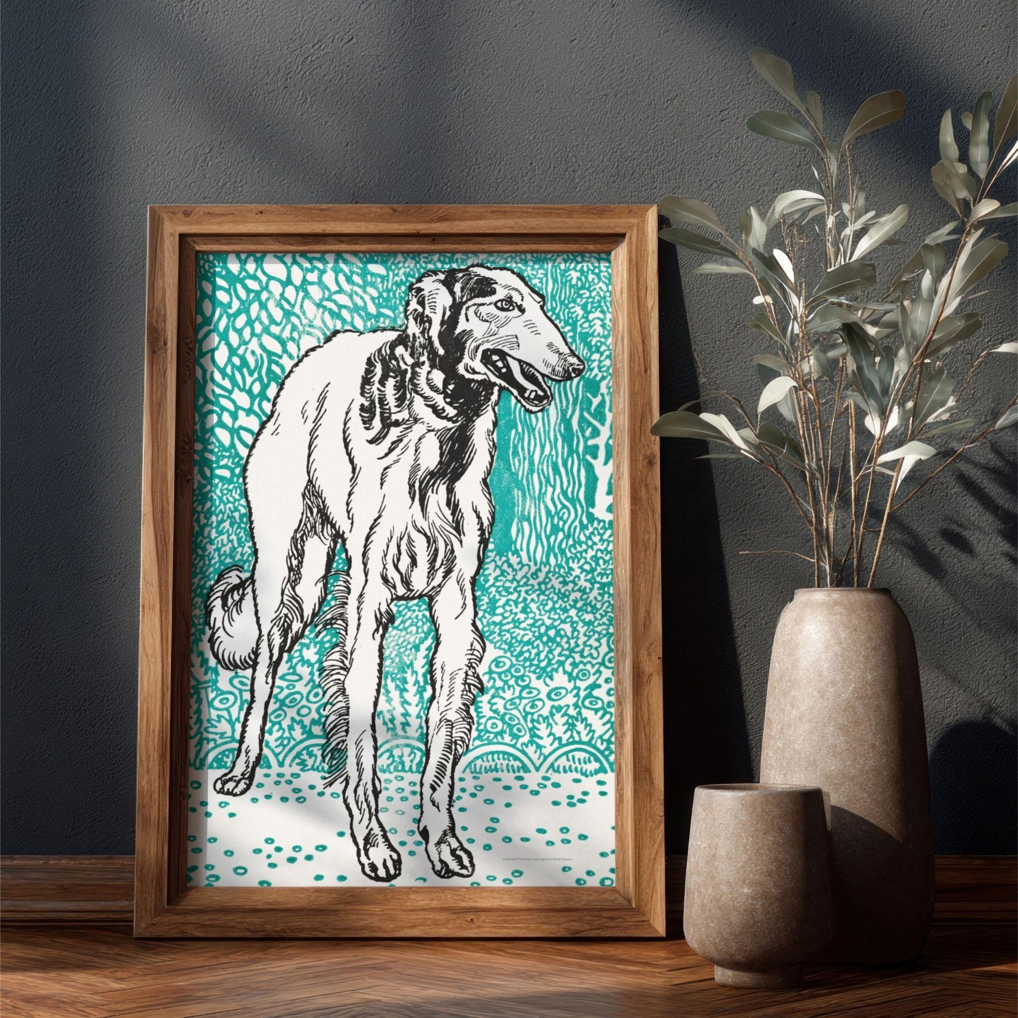 Greyhound Woodcut Print by Moriz Jung - Austrian Art, Dog Lover