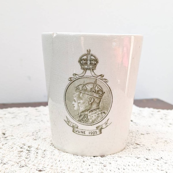 Antique 1902 Coronation Commemorative Beaker from The Coronation Dinner of King Edward VII and Alexandra - royal memorabilia - Royal Doulton