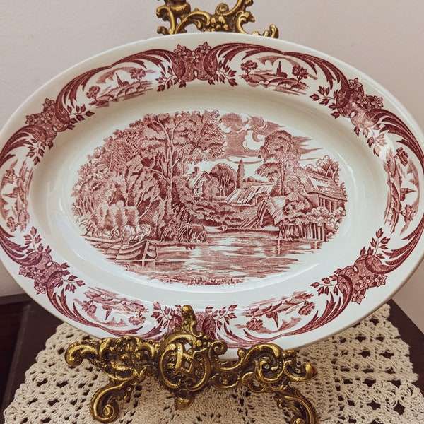 Stunning Grindley Scenes after Constable red and white transferware platter - W H Grindley & Co Staffordshire serving plate - vintage plate