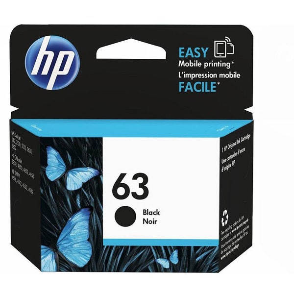 Genuine Hp 63 Black Ink Cartridge Factory Sealed Original Bag Expiration 2024