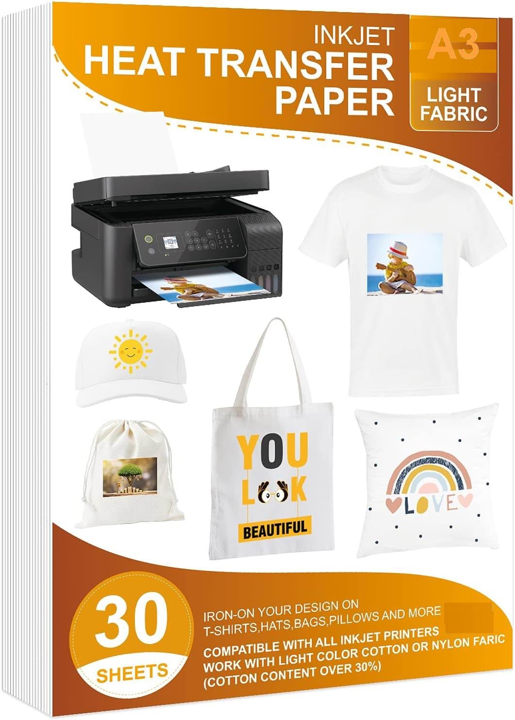 40 Sheets Dark T-Shirt Transfers for Inkjet Printers 8.5x11 - PrintWorks