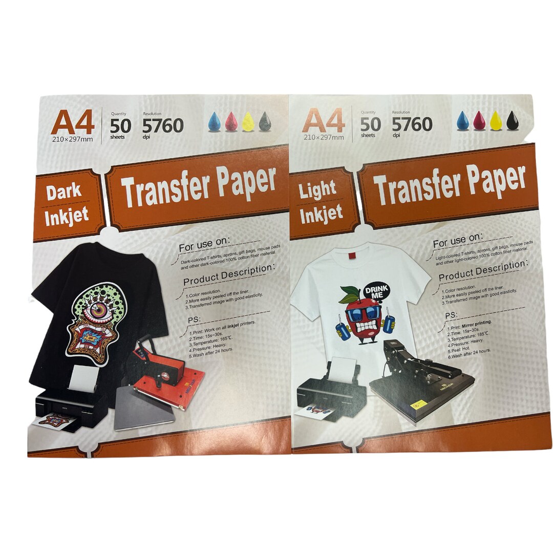Inkjet Printable Heat Transfer Paper DARK LIGHT T-shirt Iron-on Bundle ...