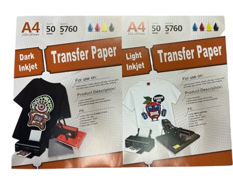 Inkjet Printable Heat Transfer Paper DARK LIGHT T-shirt Iron-on Bundle Selection Sheets 8.5x11 A4