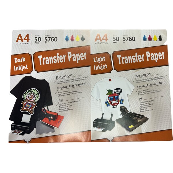 Inkjet Printable Heat Transfer Paper DARK LIGHT T-shirt Iron-on Bundle Selection Sheets 8.5x11 A4