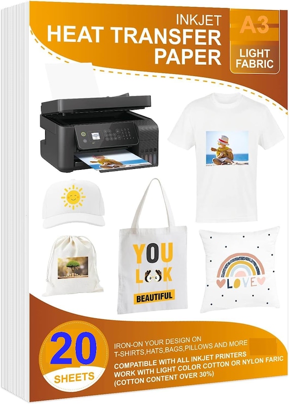 Inkjet Printable Heat Transfer Paper Light Fabric Inkjet Heat Transfer Paper  A3 11.7 16.5 Cotton T-shirt 