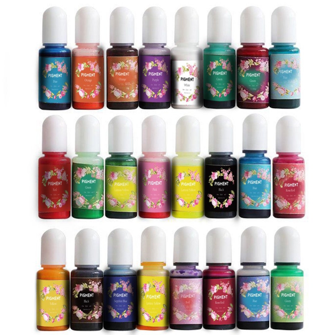 24 Colors Epoxy Pigment, Opaque Liquid Resin Colorant Each 0.35oz, Nontoxic Epoxy Resin Dye for