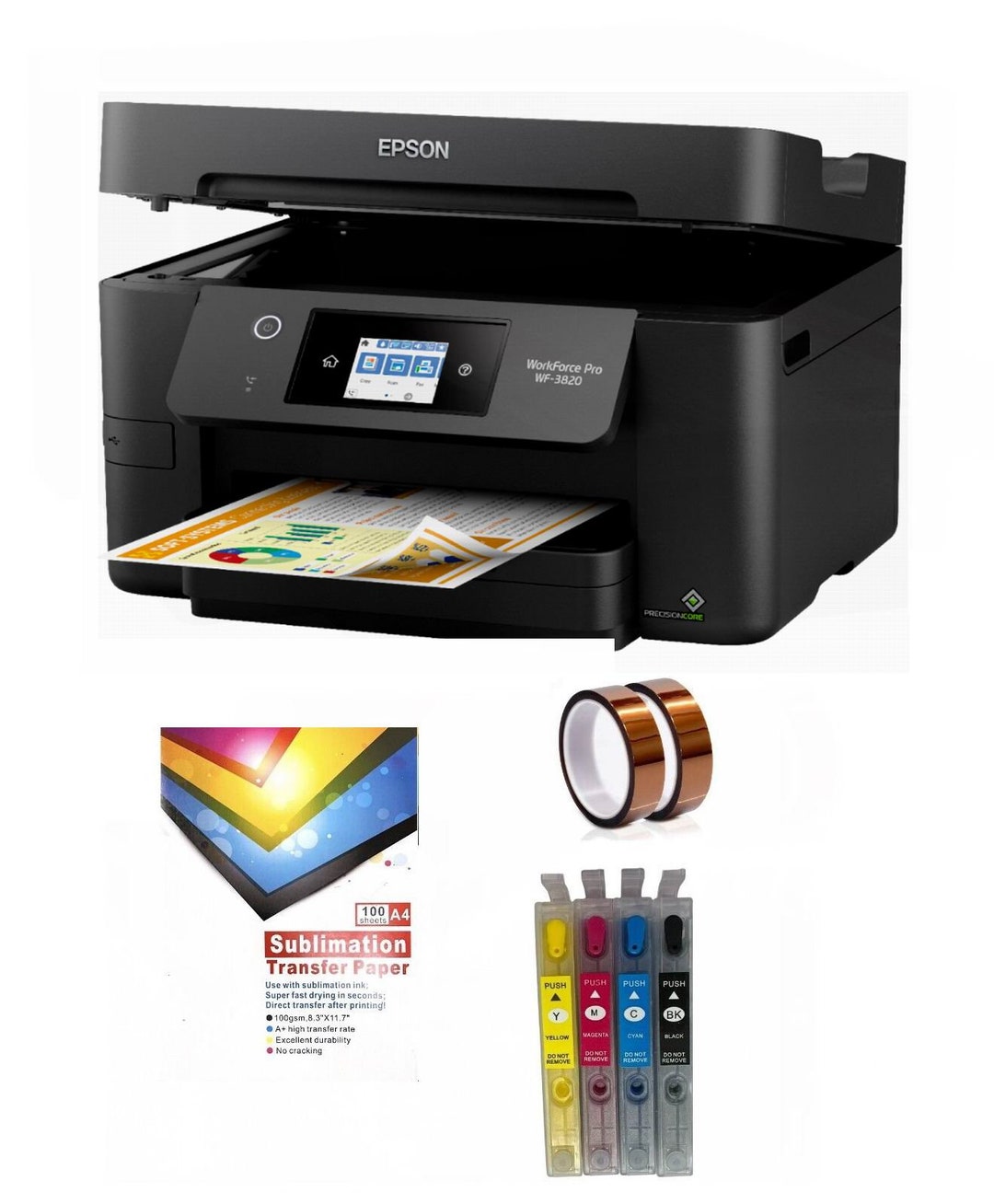 Sublimation Printer Bundle Epson WF3820 Conversion Printer for Heat