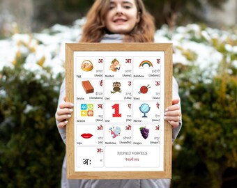 nepali only alphabet poster educational print wall art etsy