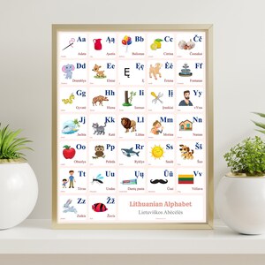 LITHUANIAN Alphabet CHART with Words and English Translations Printable Art, LITHUANIAN Language Digital Print