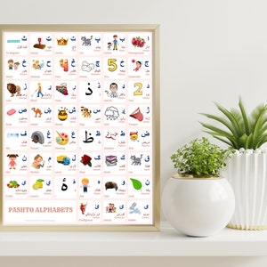 PASHTO Alphabet CHART with Words and English Translations Printable Art, PASHTO Language Digital Print, Wall Art, Printable Instant Download