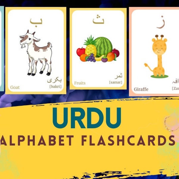 URDU Alphabet FLASHCARD with picture, Learning URDU, Urdu Letter Flashcard, UrduLanguage, Pdf flashcards, Digital Download