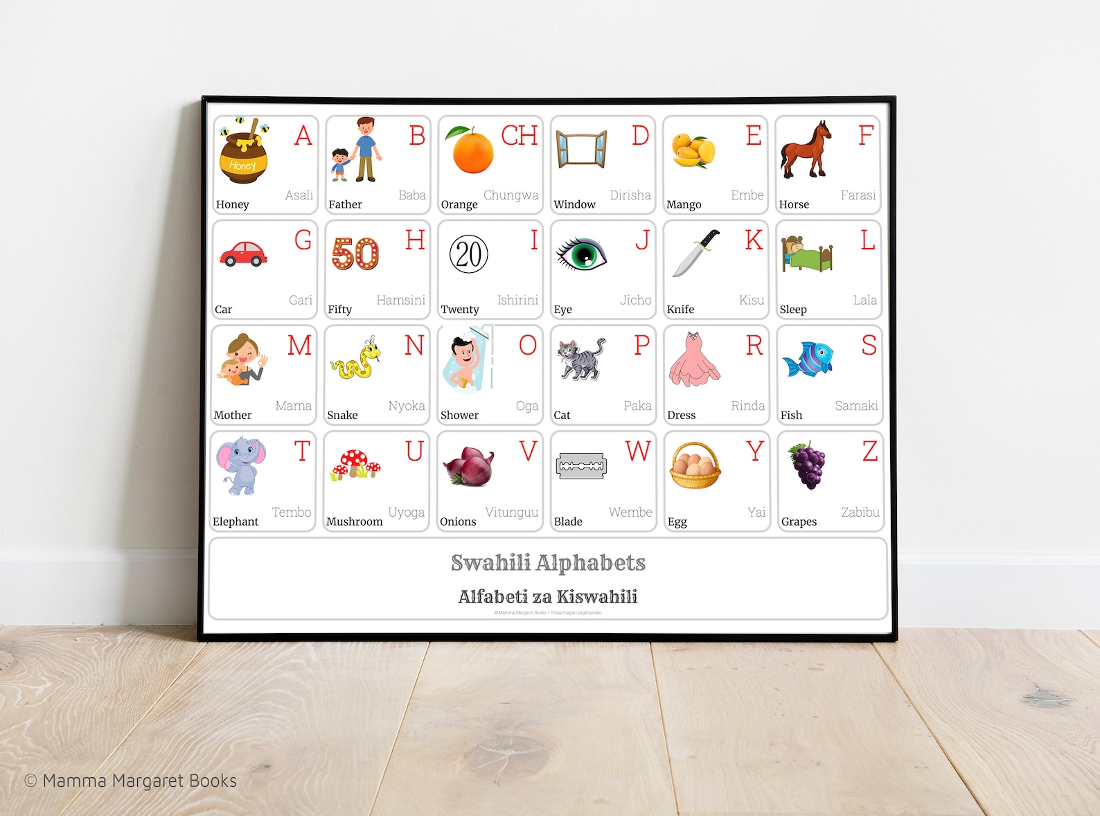 SWAHILI Alphabet CHART With English Translations Printable Art, SWAHILI