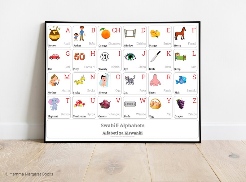 SWAHILI Alphabet CHART With English Translations Printable Art, SWAHILI ...