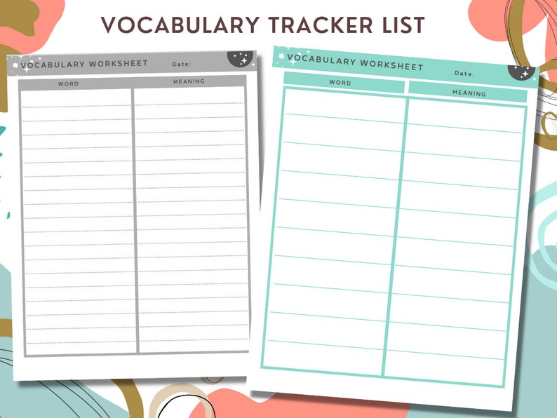 VOCABULARY WORKSHEET and Tracker List Printable, Perfect Language