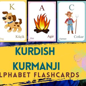 KURDISCHES Kurmanji Alphabet FLASCHENKARTE mit Bild, Kurdisch Kurmanji lernen, KURDISCHES Kurmanji Buchstaben Flashcard, Kurdisch Kurmanji Sprache