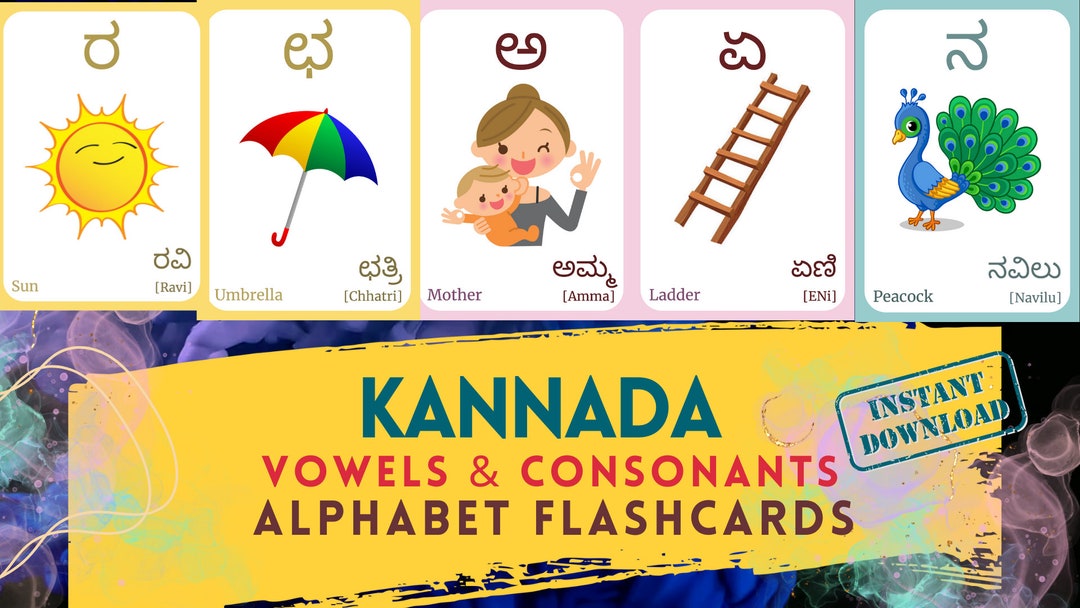 Kannada Alphabet FLASHCARD Both Vowels and Consonants, Learning Kannada