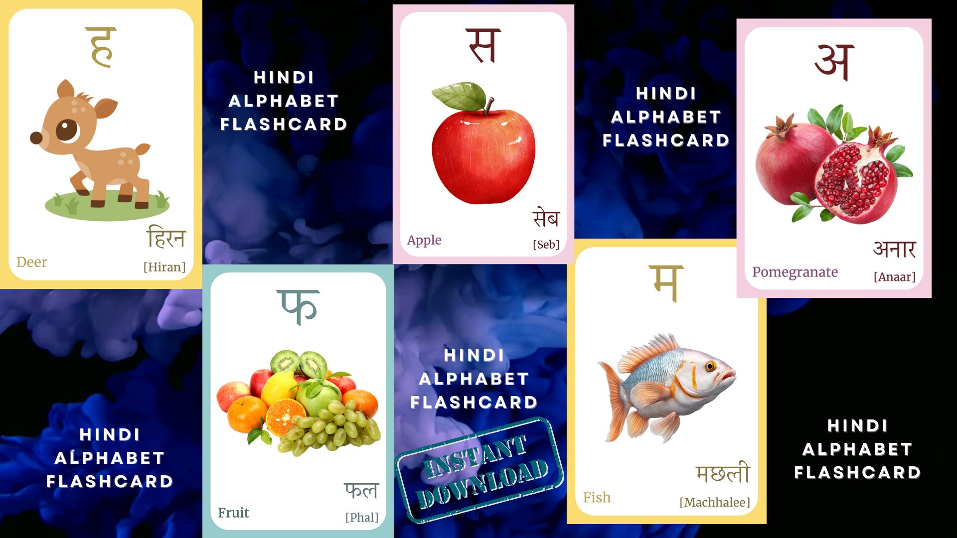 Hindi Alphabet FLASHCARD Both Vowels and Consonants, Learning Hindi, Hindi Language, Digital