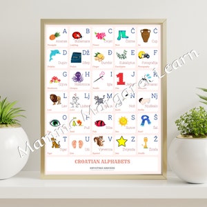 CROATIAN Alphabet CHART with Words and English Translations Printable Art, CROATIAN Language Digital Print, Color Wall Art, Hrvatski