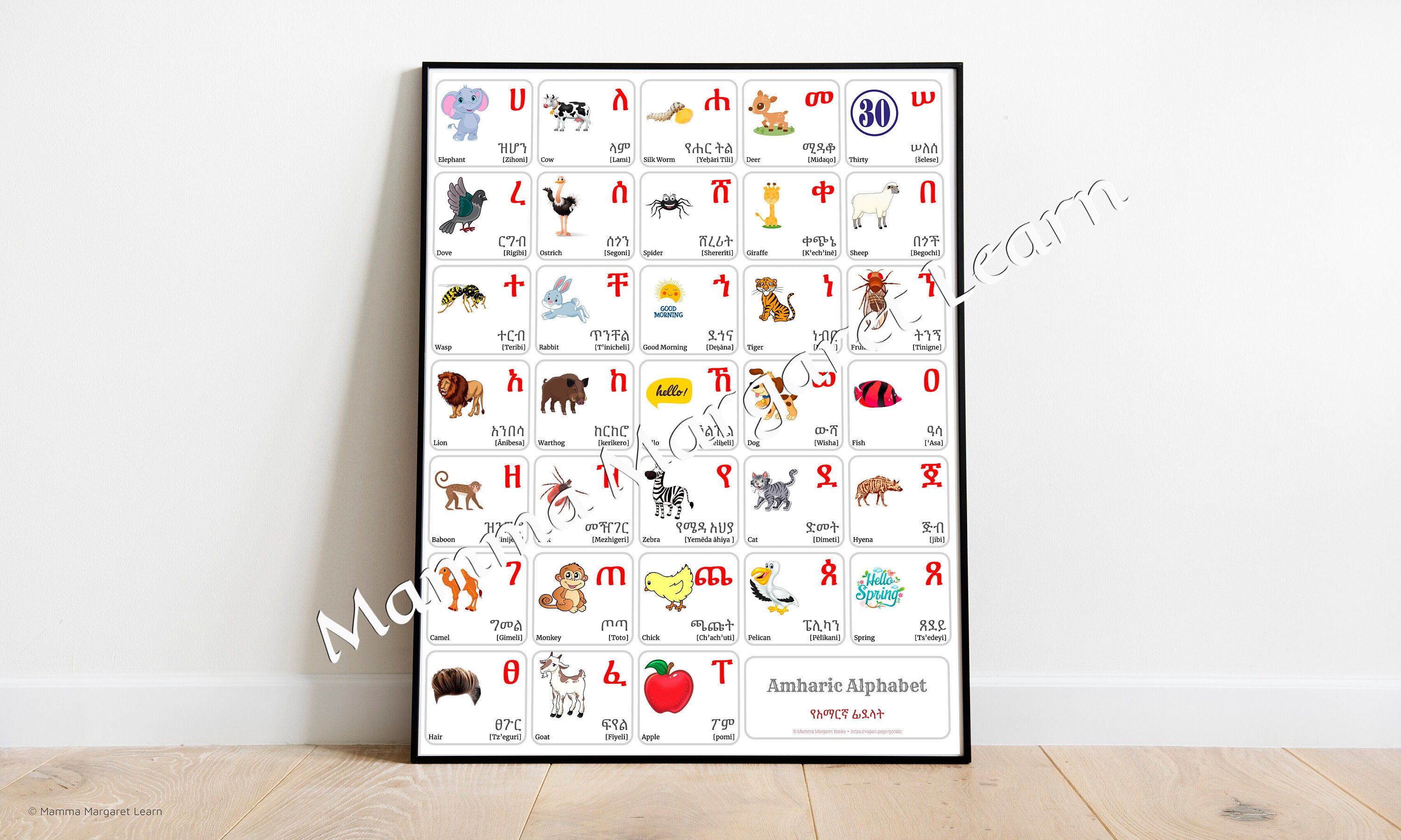 AMHARIC Alphabet CHART With Words and English Translations Etsy