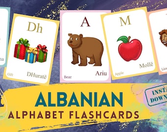 ALBANIAN Alphabet FLASHCARD with picture, Learning ALBANIAN, Albanian Letter Flashcard,Albanian Language,Pdf flashcards, Digital Download