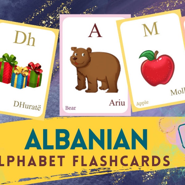 ALBANIAN Alphabet FLASHCARD with picture, Learning ALBANIAN, Albanian Letter Flashcard,Albanian Language,Pdf flashcards, Digital Download