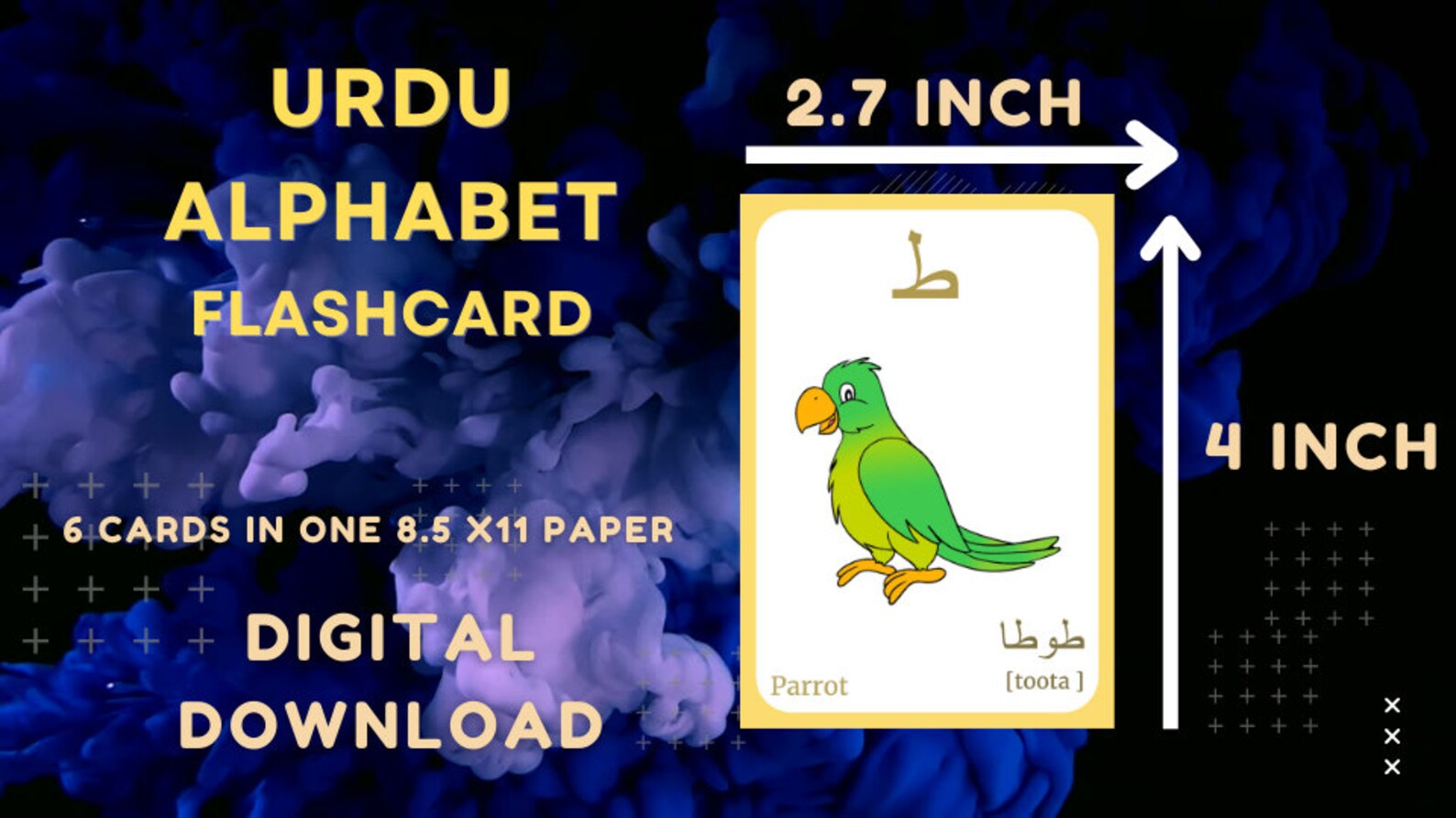 URDU Alphabet FLASHCARD With Picture, Learning URDU, Urdu Letter