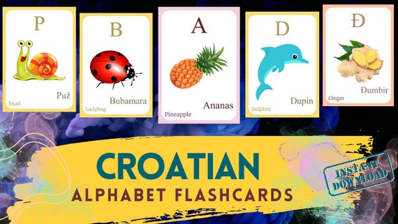 CROATIAN Alphabet FLASHCARD with picture, Learning Croatian, CroatianLetter Flashcard,CROATIAN Language,Pdf flashcards, Digital Download
