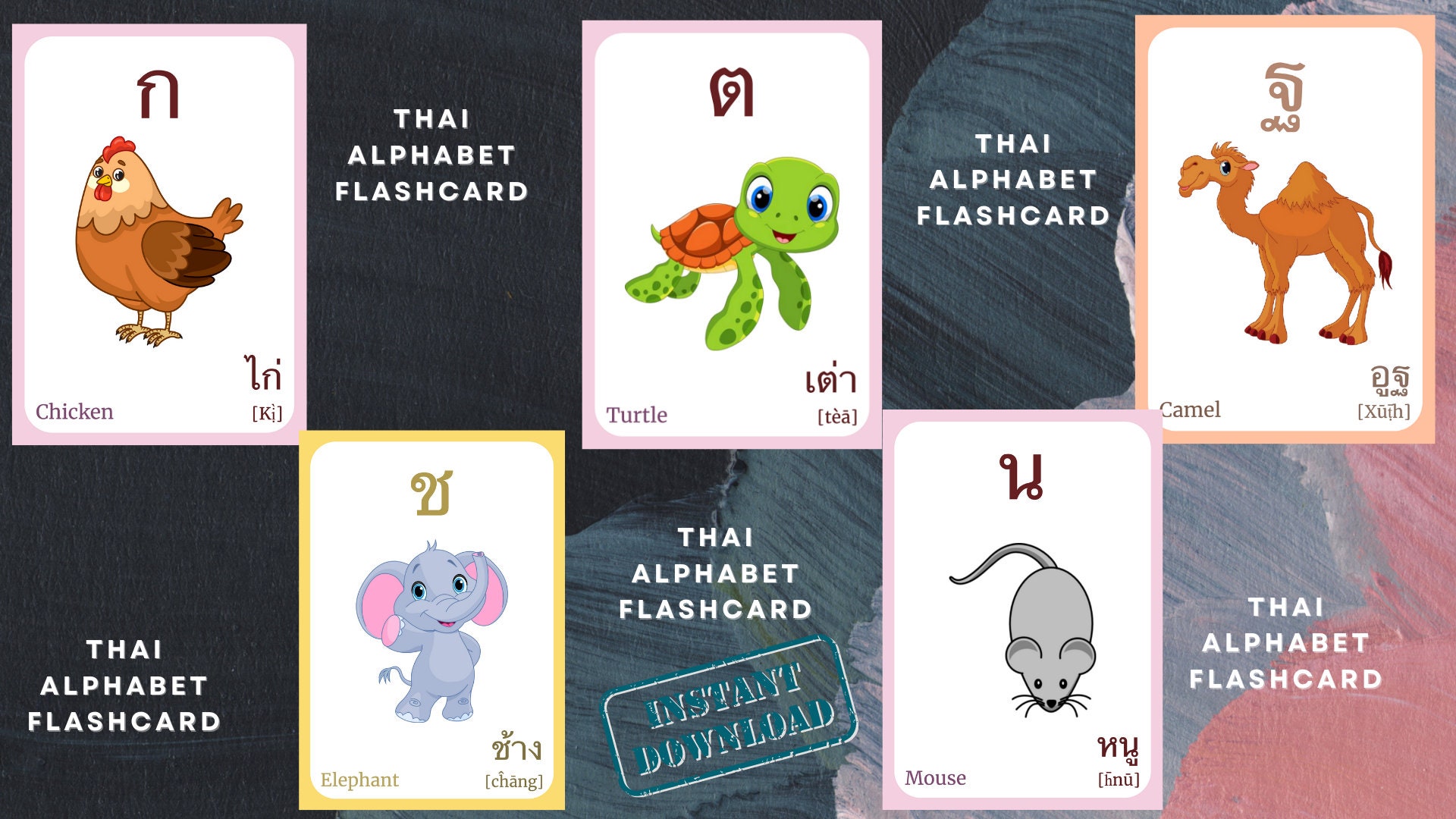 THAI Alphabet FLASHCARD With Picture, Learning THAI, Thai Letter