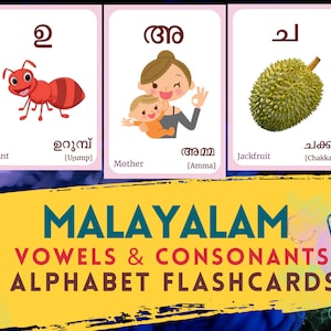 Malayalam Alphabet FLASHCARD - Both Vowels and Consonants, Learning Malayalam, Malayalam Language, Digital Download