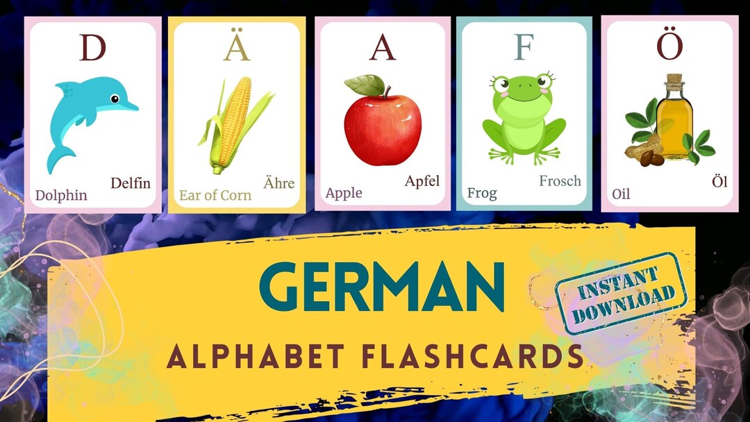 GERMAN Alphabet FLASHCARD With Picture, Learning German , German Letter
