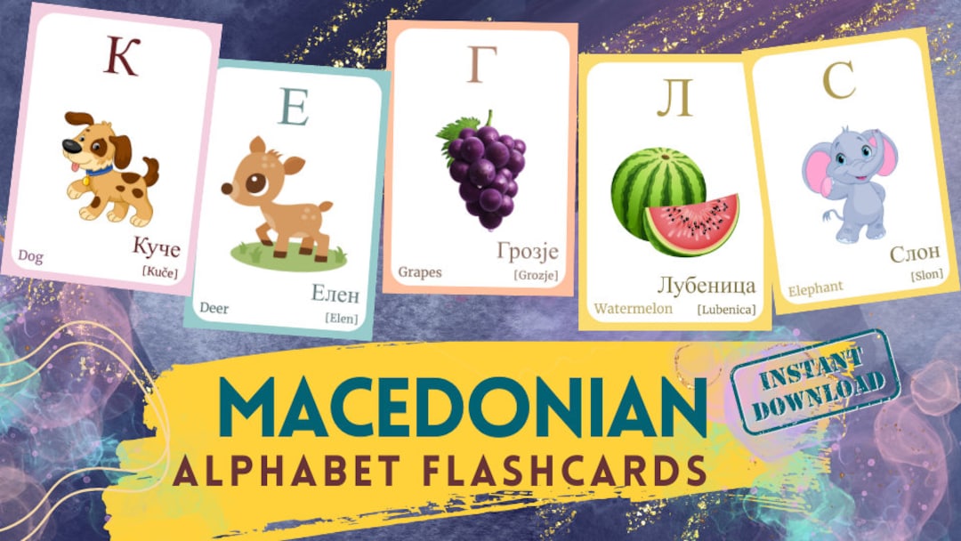 MACEDONIAN Alphabet FLASHCARD With Picture, Learning Macedonian, Macedonain Letter Flashcard