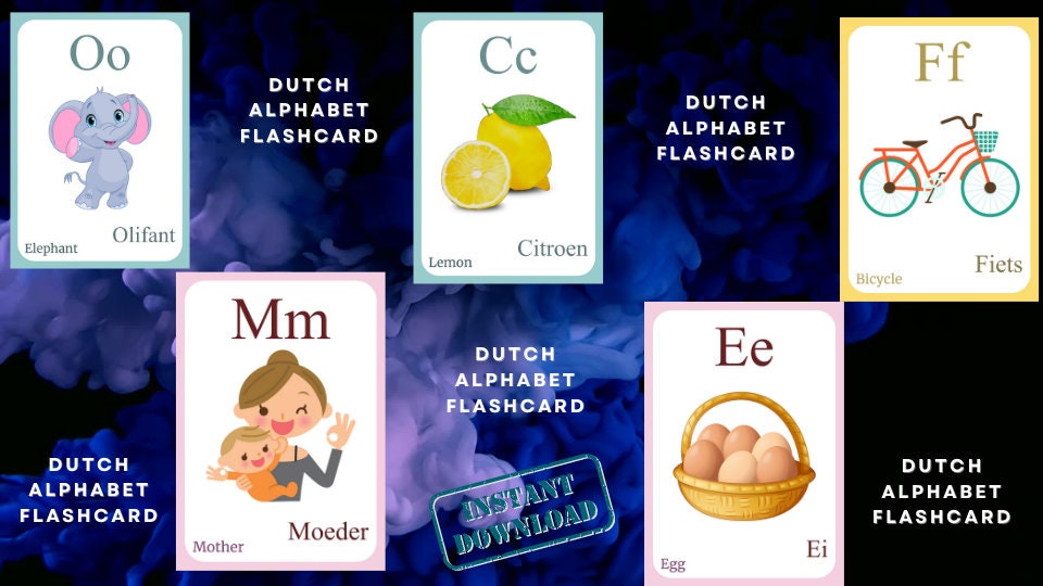 DUTCH Alphabet FLASHCARD With Picture Learning DUTCH Dutch Etsy