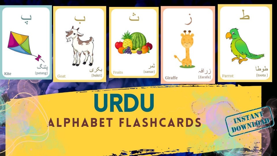 URDU Alphabet FLASHCARD With Picture, Learning URDU, Urdu Letter