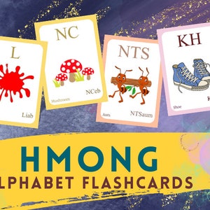 HMONG Alphabet FLASHCARD with picture, Learning Hmong, Hmong Letter Flashcard,Hmong Language,Pdf flashcards, Digital Download