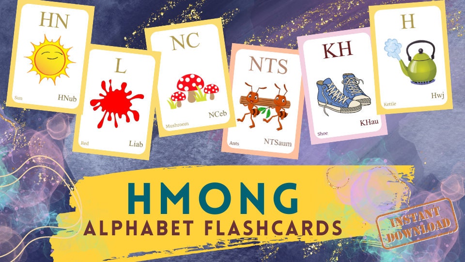 HMONG Alphabet FLASHCARD with picture, Learning Hmong, Hmong Letter Flashcard,Hmong Language,Pdf flashcards, Digital Download