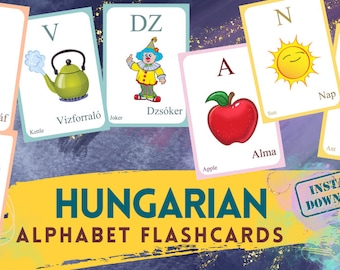 HUNGARIAN Alphabet FLASHCARD with picture, Learning Hungarian, Hungarian Letter Flashcard,Hungarian Language,Pdf flashcards