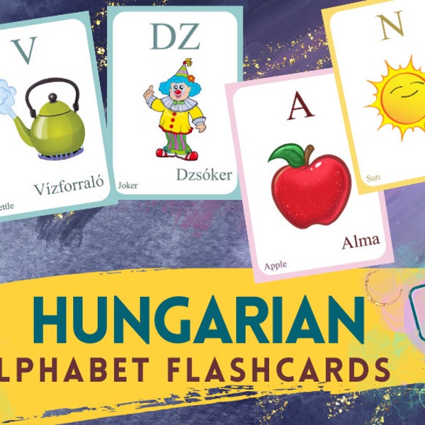 HUNGARIAN Alphabet FLASHCARD with picture, Learning Hungarian, Hungarian Letter Flashcard,Hungarian Language,Pdf flashcards