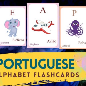 PORTUGUESE Alphabet FLASHCARD with picture, Learning PORTUGUESE, Portuguese Letter Flashcard,Portuguese Language,Pdf flashcards