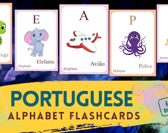 FLASHCARD del alfabeto PORTUGUÉS con imagen, Aprendizaje de PORTUGUÉS, Flashcard de letras portuguesas, Idioma portugués, Tarjetas didácticas en PDF