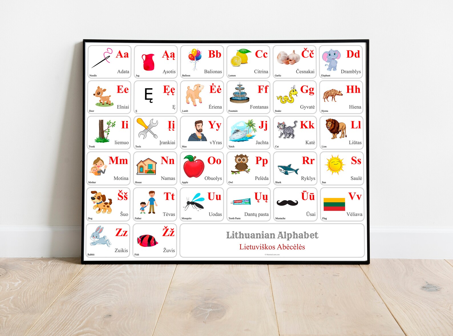 LITHUANIAN Alphabet CHART With Words and English Translations Printable ...