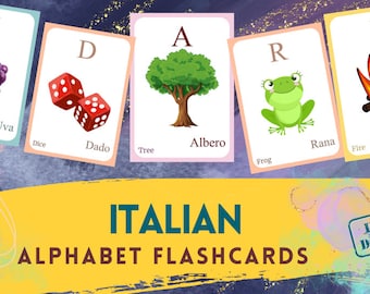 ITALIAN Alphabet FLASHCARD with picture, Learning ITALIAN, Italian Letter Flashcard,ItalianLanguage,Pdf flashcards, Digital Download