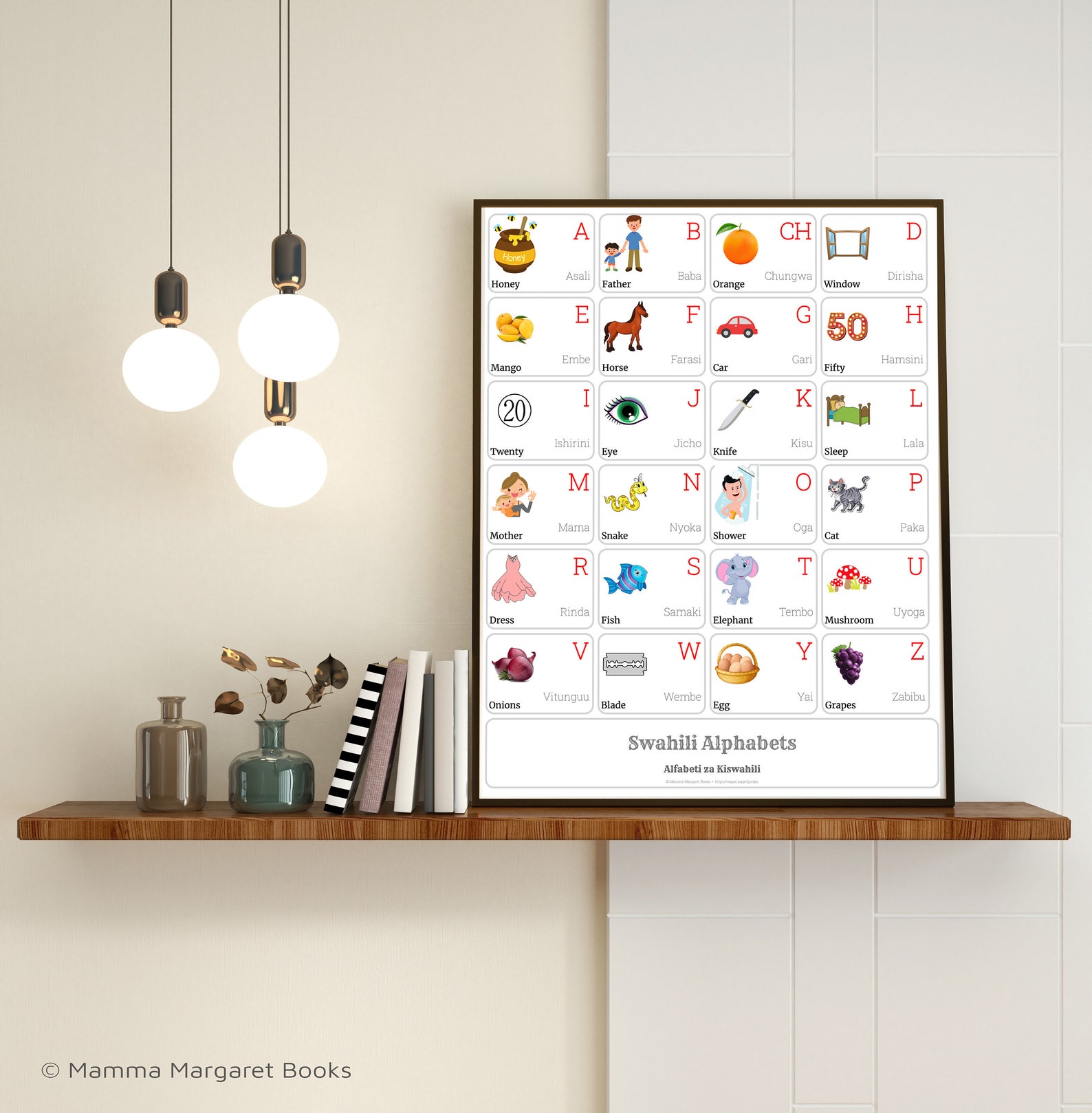 SWAHILI Alphabet CHART With English Translations Printable Art, SWAHILI