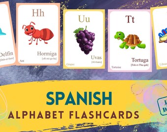 SPANISH Alphabet FLASHCARD with picture, Learning Spanish, Spanish Letter Flashcard, SpanishLanguage,Pdf flashcards, Digital Download