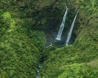 Kauai Waterfall - Photography Prints - Hawaii - Kauai - Waterfall - Home Decor - Wall Art - Vertical - Aerial - Nature - Tropical - Jungle