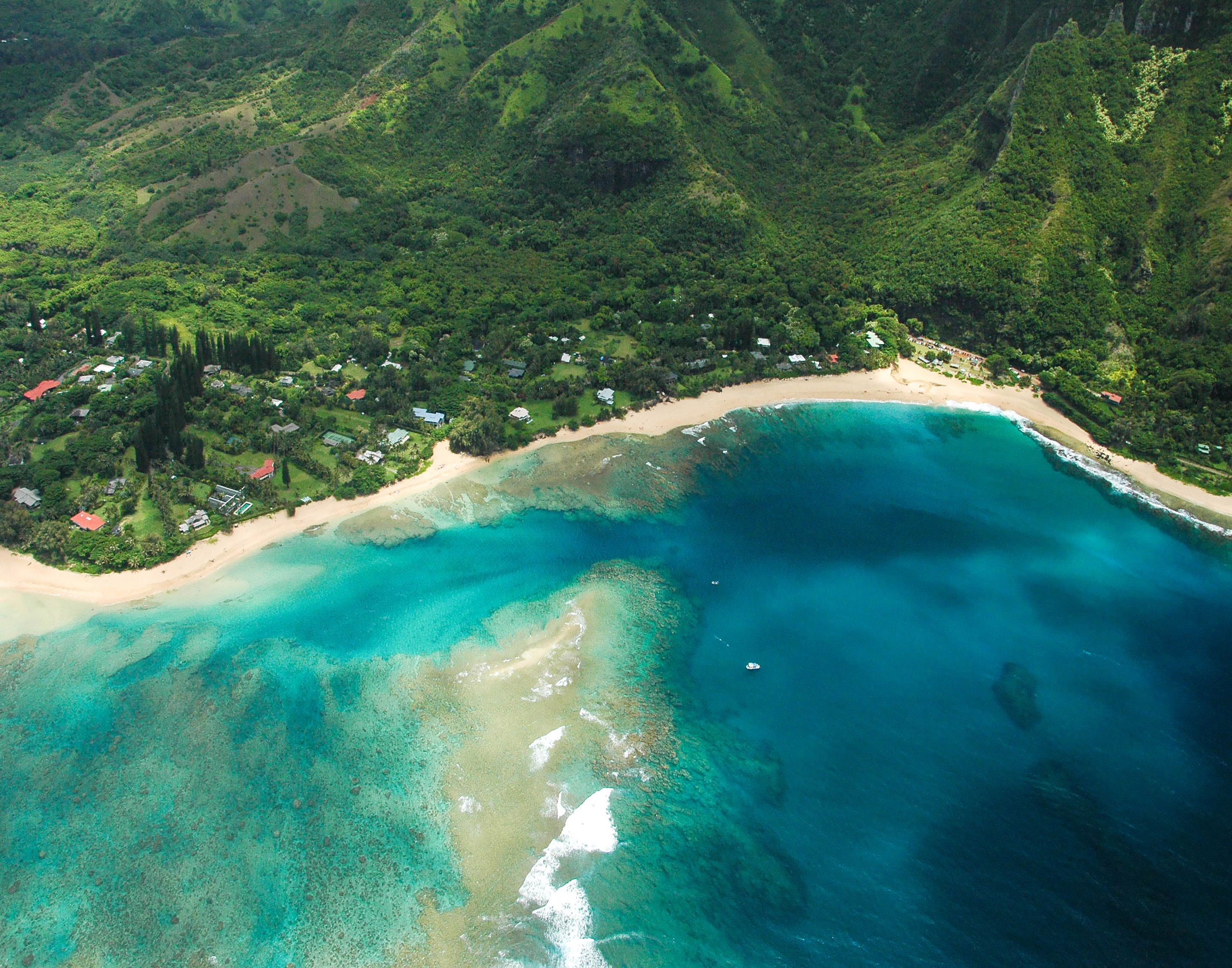 Aerial View of Tunnels Beach Photography Print Kauai