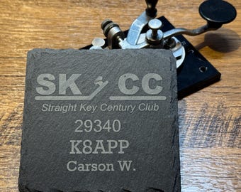 Personalized HAM Radio Call Sign Slate Coaster - Custom Engraved Gift for Radio Operators - Call Sign | SKCC | Morse Code | Gift for Dad