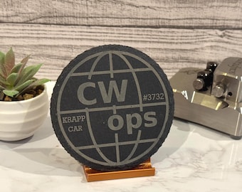 Personalized HAM Radio Call Sign Slate Coaster - Custom Engraved Gift for Radio Operators - Morse Code | CWops | Ham Radio Call Sign | CW